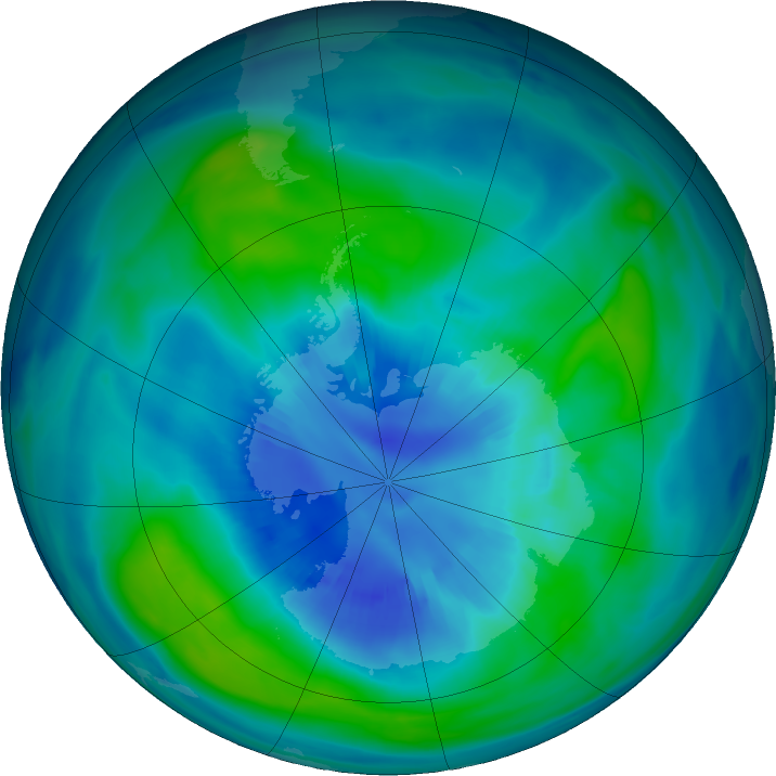 Antarctic ozone map for 04 April 2018